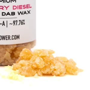 Blueberry Diesel THCA crumble wax hemp concentrate with golden crumbly texture
