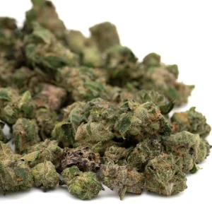 Cadillac Rainbow THCa indoor flower small buds with trichomes and orange pistils