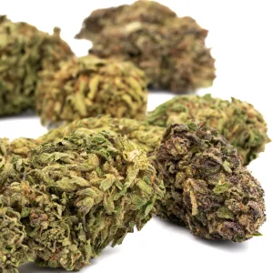 Pineberry Delta 8 hemp flower dense frosty buds with vibrant green color and orange pistils