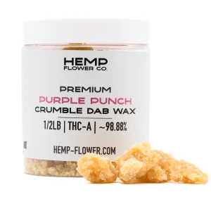 Purple Punch THCa crumble wax hemp concentrate with light golden texture and terpene rich appearance