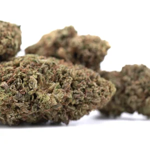 Royal OG CBD full term hemp flower dense outdoor buds with frosty trichomes and orange pistils