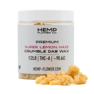 Super Lemon Haze THCA crumble wax hemp concentrate with golden crumbly texture