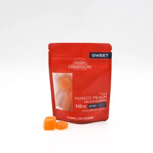 Sweet Mango Peach Delta 8 gummies colorful hemp derived gummies with tropical fruit flavor